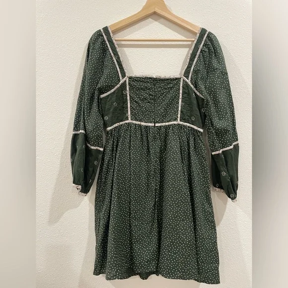 Madewell Mix Square-neck Green Quilted Floral Spring Prairie Mini Dress Size 2 - Picture 11 of 12